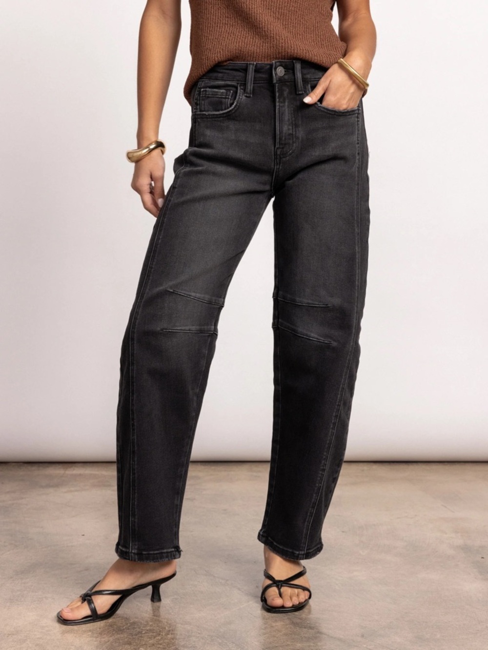 Flying Monkey Women's Washed Black Barrel Jeans - Picture 2 of 3